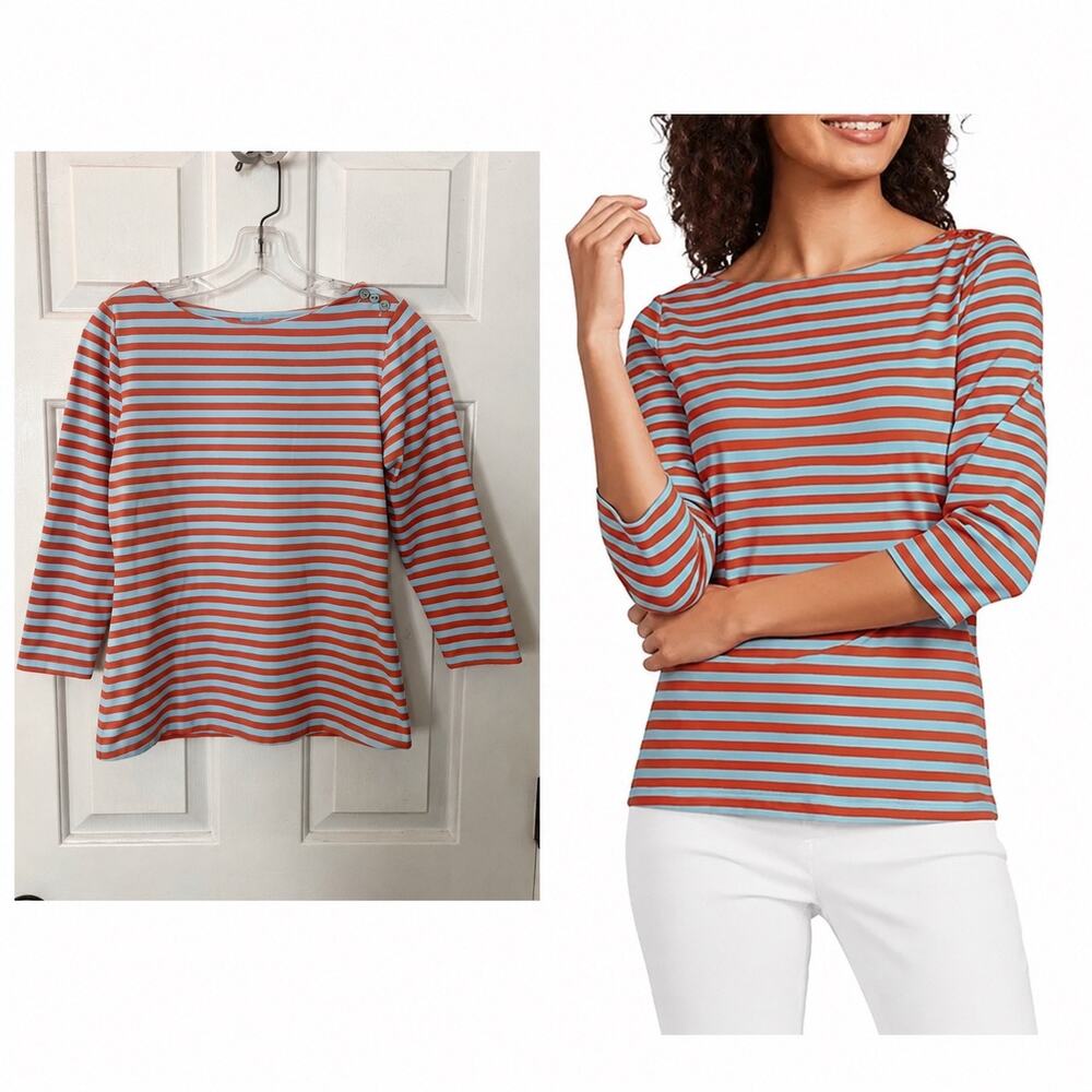 J. McLaughlin Wavesong Stripe Boat Neck Tee Stretch Top
